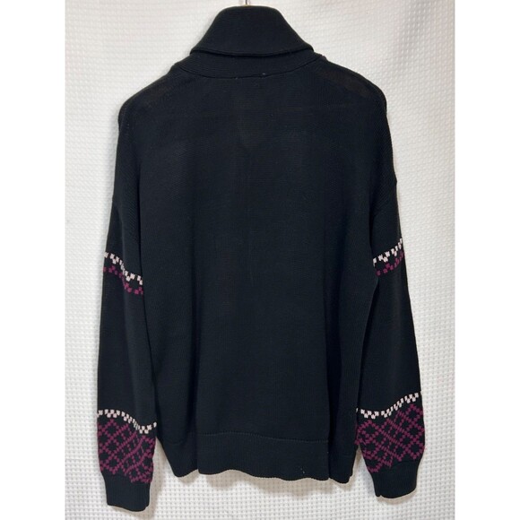Modcloth Women's size XL No Fox Given Fair Isle Cardigan Sweater Black Full Zip - Picture 3 of 13